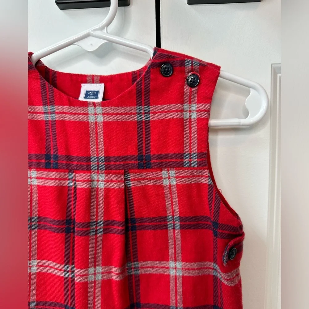 Janie & Jack Red Plaid Tartan One Piece Romper Shortalls (Size 12-18 Months)